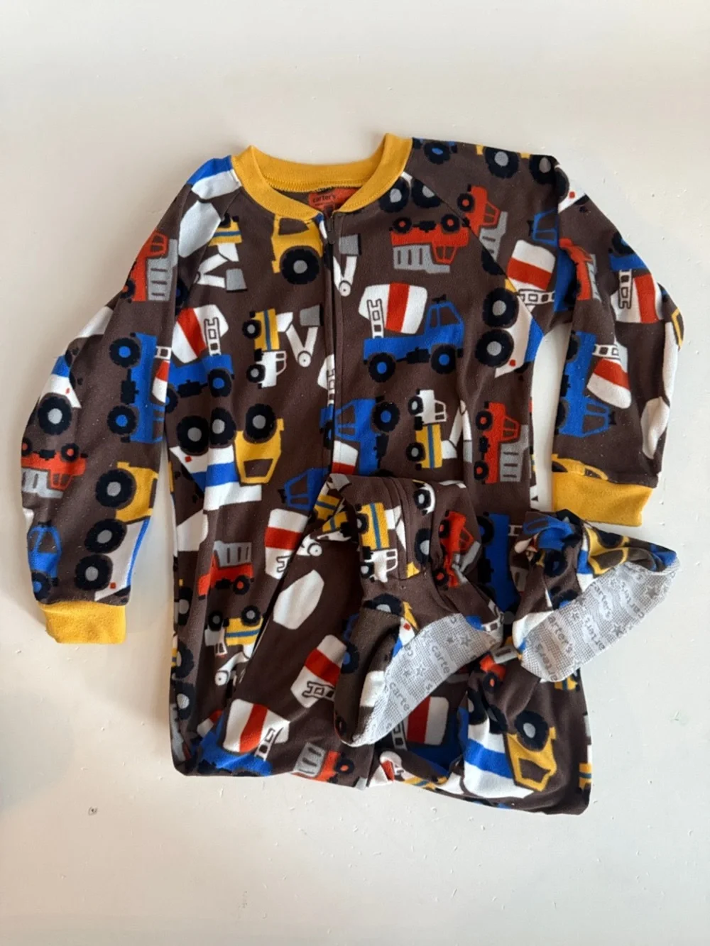 Carter’s Boys 4T Red and Black Fire Truck Fleece  Zip up Footed Pajamas
